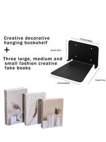 Unsichtbares schwebende Bücherregal - Modernes schwarzes wandmontiertes Metall-Bücherregal für Zimmer, Schlafzimmer, Bücherregal, kleine Bücherregale mit minimalistischem Design, eleganter Stauraum für Bücher und Dekorationen plus drei große, mittlere und kleine dekorative Bücherdummies