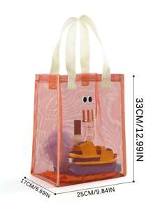 1pc Portable Mesh Beach Bag With Cutout Design And Faces - Lightweight Polyester Storage, Suitable For Beach, Swimming, Travel - Multi-Color, Swimwear, Playful Style, Sturdy Handle, Multifunctional Tote Bag, For Outdoor Enthusiasts