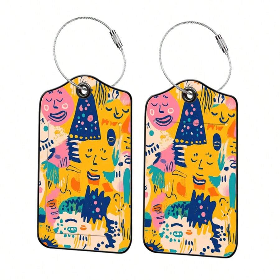 Conjunto de 2 etiquetas de bagagem com expressão humorística abstrata, etiqueta de bagagem em material PU com informações pessoais graváveis, etiqueta decorativa para mala/mochila/bolsa em cores vibrantes