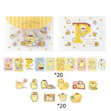 Sanrio 40pcs/Pack Cute Black Sticker Set, Including Hello Kitty, Pompompurin, And My Melody Cartoon Animal Paper Stickers, DIY Scrapbooking Decoration Materials With PVC Storage Bag