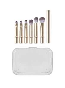 4pcs Mini Professional Makeup Brush Set, Fragrance-Free - For Foundation, Powder, Eyes And Brows - Oval Brush Head Design - Suitable For All Skin Types