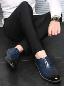 Plus Size Men's Brogues Pointed Toe Business Casual Dress Shoes, Blue, Party & British Style