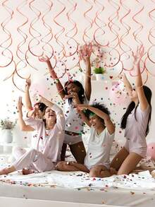 18件玫瑰金PVC双螺旋悬挂装饰品，箔片天花板螺旋装饰，塑料螺旋派对彩带天花板装饰，双尾螺旋，适用于生日、婚礼、派对装饰、周年纪念毕业装饰，需自行组装 - 玫瑰金 - 查看 4