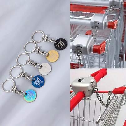1件/3件/5件购物车代币超市手推车，金属不锈钢钥匙扣，钥匙圈装饰带手推车解锁钥匙，钥匙圈配件
