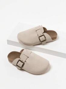 1 paire de mules casual simples à bout rond, à talon bas, douces et légères, ornées de boucles doubles, pour enfants. Idéales pour le port quotidien.