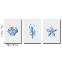 3 套无框蓝色夏季海岸墙艺术海报帆布印刷简约贝壳珊瑚海星航海海洋海滩别墅装饰画适用于公寓、客厅、卧室、现代家居装饰 - 彩色 - 查看 8