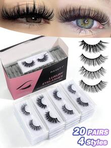 20 Pairs Fluffy&Thick 3D False Eyelashes With Paper Box,Natural Looking Soft,Volume Eyelashes Fake Eyelashes,Protable,Europe And America Style Thick,Cartoon Eyelashes Wet Look Makeup Manga Lashes,Dramatic Messy Mink Lashes Wispy,Cosmetic Makeup Tool For Beginner - màu đen - Xem 12