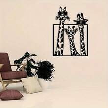Arte de parede de metal com girafa – 1 peça de decoração divertida para casa com três girafas – Escultura de parede de metal inspirada na natureza, fácil de pendurar, ótimo presente para amantes de animais - Preto - Ver 4