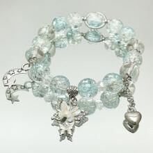 1 pulseira de contas de lua e estrela, pingente de borboleta e coração, pulseira de pingente em cores sortidas, pulseira de contas feita à mão para homens e mulheres, presente perfeito para amigos e familiares