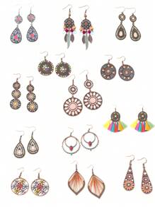 TopHanqi 13 Paar Vintage Bohemien Ohrring Set, geometrische personalisierte Tropfenöl-handgefertigte Quaste-Ohrringe mit Strass-Umwicklung, geeignet für täglichen Gebrauch, Partys, Street-Style, Geschenke, ganzjährig