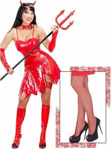 Bencailor 4 Pairs Fishnet Thigh High Stocking For Women Silicone Lace Top Sheer Over Knee Silky Stockings - 紅色 - 查看 6