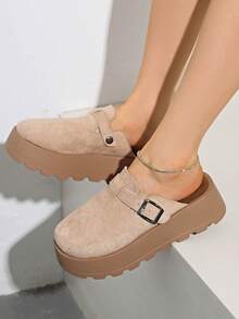 女士圆头厚底舒适一脚蹬休闲时尚穆勒鞋，柔软防水外底，春季 - 杏色 - 查看 2