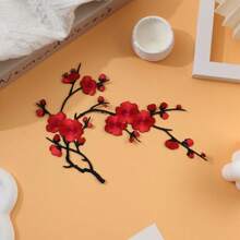 Festive Embroidered Cherry Blossom Patch Set - White, Red, Pink, And Brown Tones - Perfect For DIY Projects And Clothing Accessories