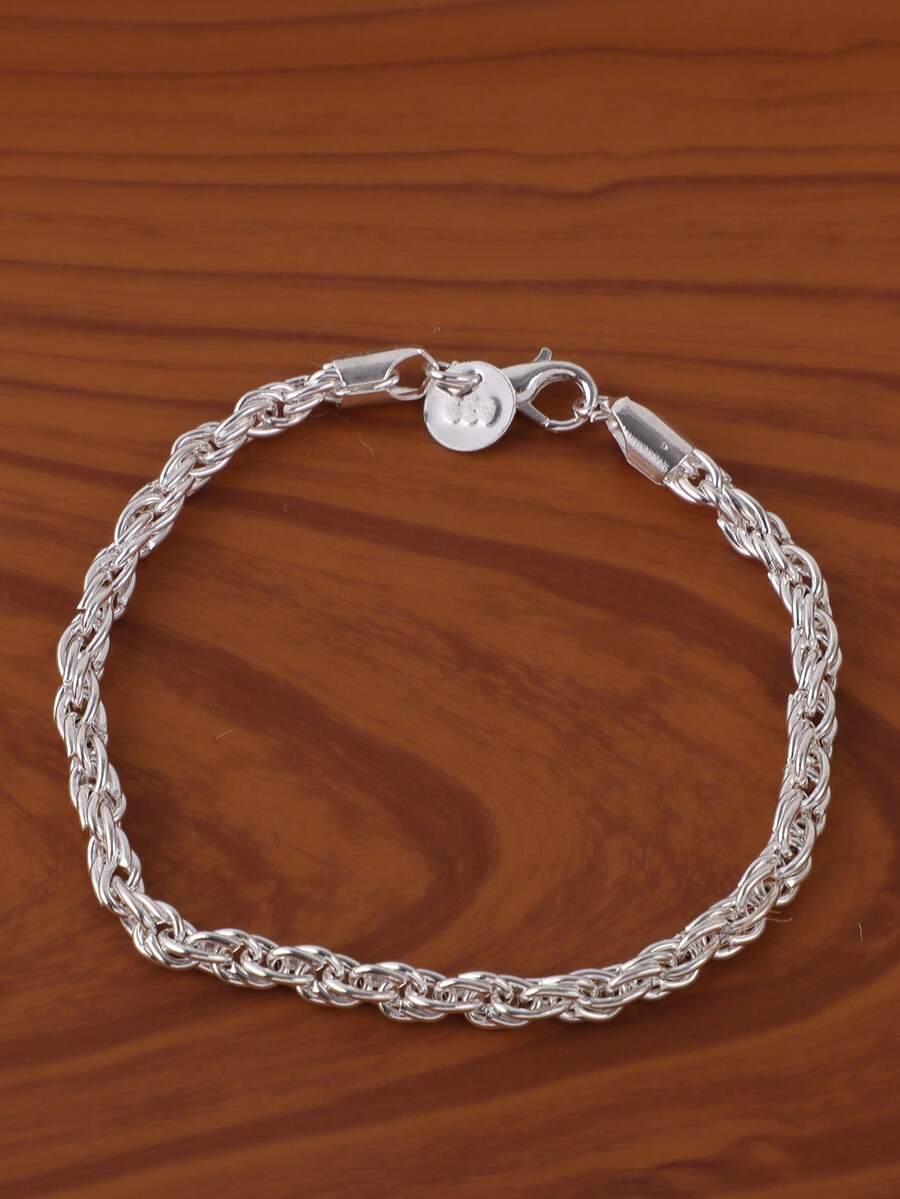 Pulsera minimalista de cuerda retorcida, pulsera de cordón, cadena de cuerda cubana, regalos para ocasiones especiales - Plateado - Ver 1