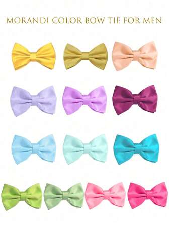 莫兰迪尔色男士优雅领结，预系双层纯色缎面正式燕尾服蝴蝶可调节领结，适合伴郎、婚礼、派对、正式场合