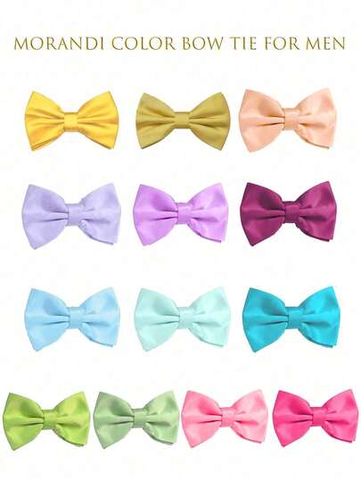Morandi 男士优雅领结，预系双层纯色缎面正式礼服领结，可调节领结，适合伴郎、婚礼、派对、正式场合。