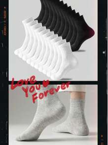 5 Pairs Of Black And White Thick Men's And Women's Winter Socks, Fashionable, Casual, Comfortable, Breathable, Odor Proof, Outdoor Sports, Running, Fitness, Compression Knee Socks, Black And White High Tube Socks For Business And Leisure Vacations