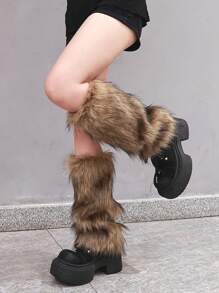 1 Pair Women's Retro Y2K Style Faux Fur Leg Warmers, Warm Furry Boot Cuffs, Suitable For Winter, Purple And Yellow Plush Covers With Retro Luxury Design, Perfect For Easter Or Special Occasions