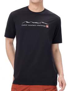 CAMEL CROWN 男士速干短袖衬衫夏季登山速干短袖T恤情侣运动印花半袖T恤 - 幻影黑 - 查看 1