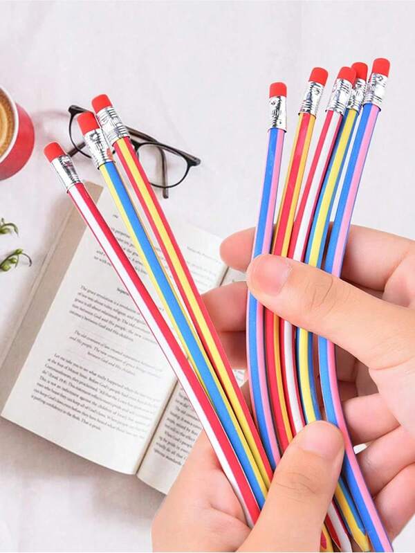25pcs Colorful Flexible Soft Pencil,Striped Magic Bendy Pencil With Eraser,Bendable Pencil For Valentine's Day,Children And Students,Classroom Gifts,Back To School Supplies