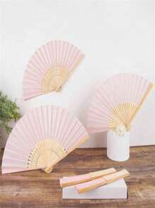 1/2/5pcs Silk Fans Decorative Fabric Fans, Plain Folding Fan, Wedding Gift, DIY Decor For Tabletop & Wall Hanging