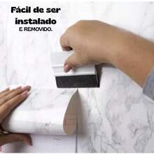 Papel de Parede Adesivo Marmorizado Branco 2m x 60cm Vinil Impermeável para Paredes, Móveis, Cozinha, Banheiro e Guarda-Roupas - Marmorizado - Visão 11
