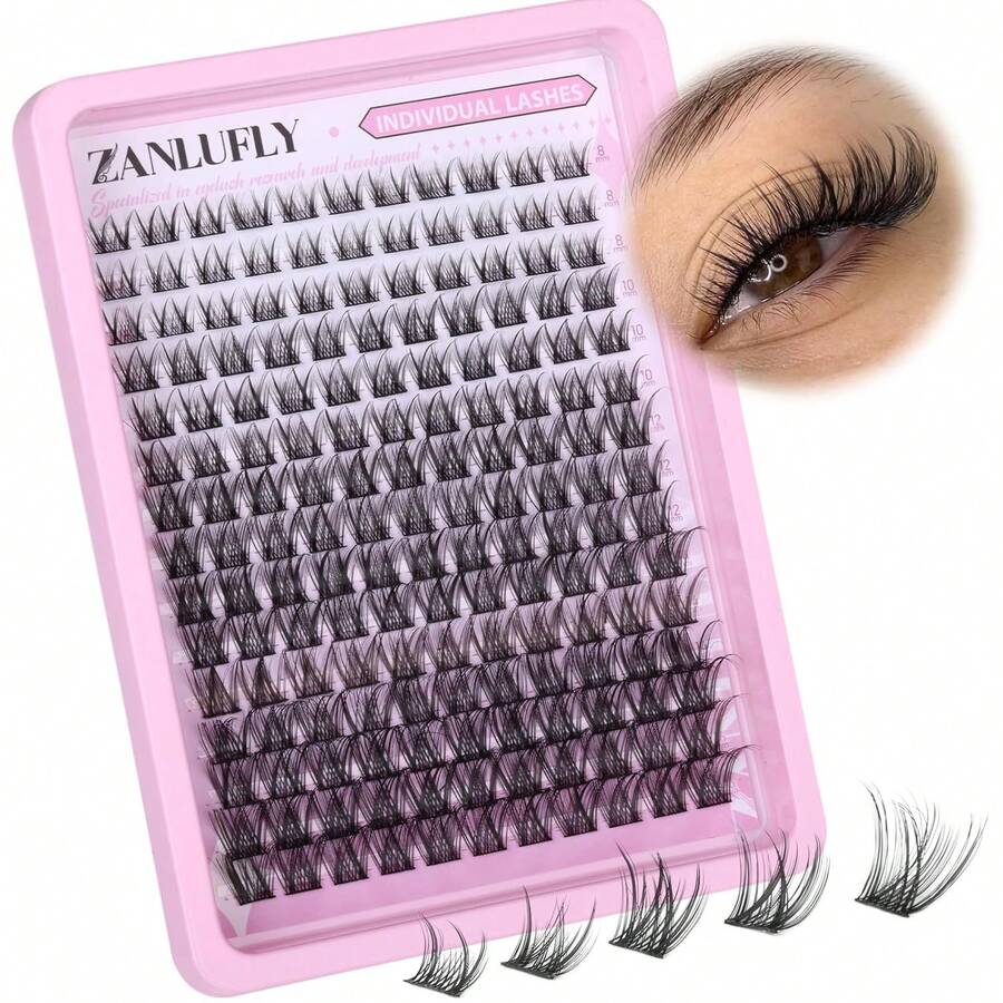 Lash Clusters Wispy Eyelash Clusters C-Curly Individual Lashes Zanlufly Natural 300Pcs Cluster Lashes Eyelash Extension 10 12 14MM DIY Lash Extension - B-natural 01 - View 1
