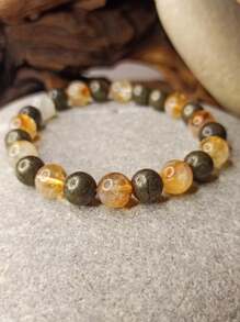 YAUKIA 1pc 8mm Pyrite & Citrine Stretch Bracelet Natural Yellow Crystal Handmade Beaded Bracelet For Women & Men Attracting Money, Prosperity And Success Bracelet Unisex Jewelry