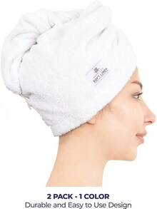 Soft Linen 100% Cotton Hair Towels For Women, Head Towel Cap, Cotton Hair Turban Towel Wrap For Long Curly Anti Frizz Hair, Soft And Absorbent Cotton Hair Towels 2 Pack, Sage Green - White - View 2