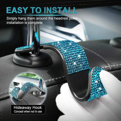 2 ganchos para asiento de coche con cristales brillantes, ganchos colgadores para reposacabezas de automóvil, ganchos traseros para bolso, bolsa de la compra, ropa de color rojo
