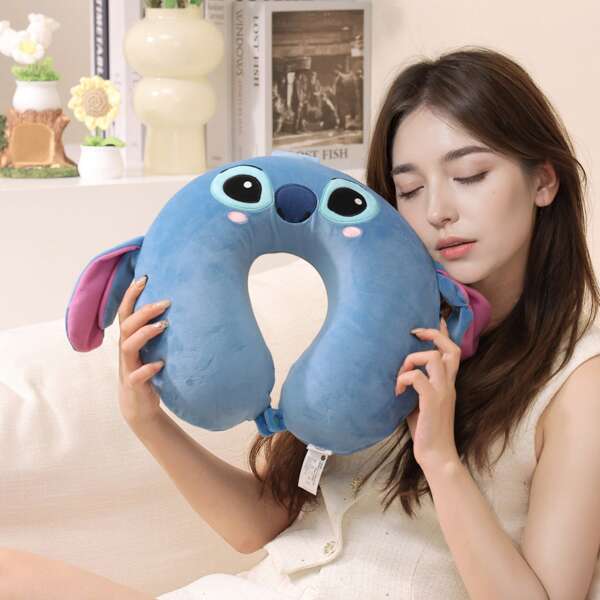 Miniso Disney Lilo & Stitch U-förmiges Kissen, Cartoon süßer Stitch Gedächtnisschaumstoff Kissen, langsame Rückfederung, Nackenstütze, Auto Reise Nickerchen Kissen, komfortabel, weiche Stoffe