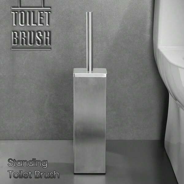 1 pièce brosse de toilette carrée de qualité supérieure en acier inoxydable, 40 x 25,5 x 8 cm, avec couvercle métallique et long manche