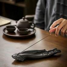 2pcs Black Ceramic Buddha Hand & Frog Incense Burner, Home Use Ceramic Incense Holder, Creative Aromatherapy Burner, Sandalwood Incense Burner