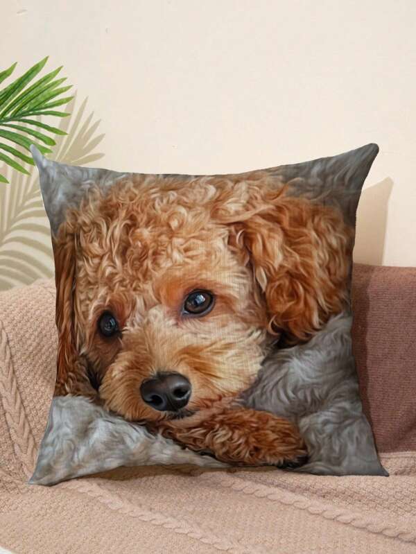 1PC Charming Toy Poodle Christmas Throw Pillowcase - Single-Sided Print, Zipper, Machine Washable - Perfect For Farmhouse And Modern Home Decor
