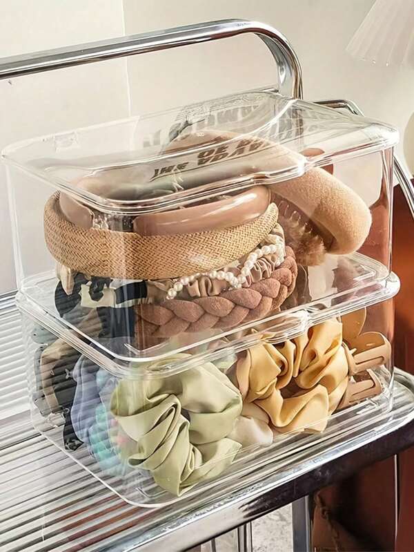1 pieza/2 piezas Caja de almacenamiento de gran capacidad para accesorios para el cabello, transparente, a prueba de polvo, organizador de pasadores para el cabello, aros, clips y bandas, resistente al agua y antivaho