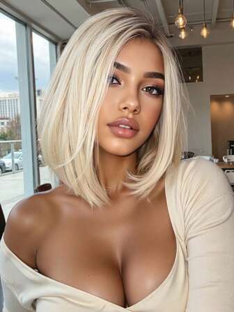 优雅的 12 英寸中分白金色短直发合成耐热纤维假发女士假发非常适合节日派对日常佩戴