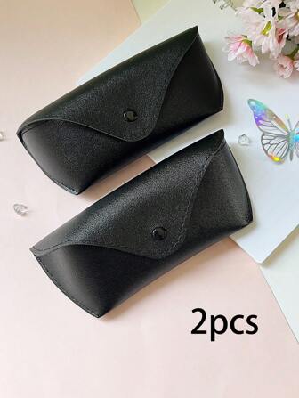 2PCS Solid Color PU Leather Glasses Bag Minimalist And Casual Waterproof Sunglasses Box Case Black Cover Portable Glasses Box With Metal Buckle Folding Sunglasses Case And Outdoor Glasses Storage Bag For Men And Women Travel Accessories