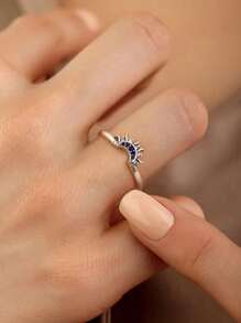 1 pieza Anillo de plata de ley 925 estilo retro y único con diseño de luna para mujer, anillo casual, joyería fina, regalo de fiesta, de cumpleaños, esencial para citas