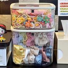 1pc [Thickened Hair Accessory And Hairpin Storage Box] Desktop Large-Capacity Covered Jewelry Box With Leather Band Hair Tie And Cute Hair Pin Storage Box
