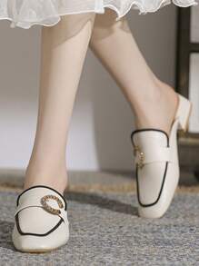 Women Thick Heel Mule Slide Loafers, Backless Comfort Retro Slip On Shoes, Spring & Summer 2025