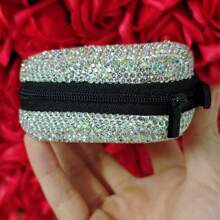1pc Luxury Rhinestone Headphone Case, Storage Bag, Portable Electronic Accessory Case For Headphones, Charging Cables , Sturdy And Durable Portable Hard Shell Storage Case, Shockproof Protection Travel Storage Travel Essentials Back To School