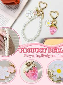 2 Pieces Strawberry & Cherry Blossom Keychain Set - Cute Floral Bag Charm Gift For Women & Girls