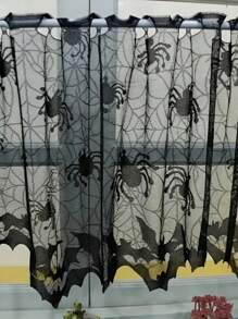 1 Pieza de Cortina Valance de Encaje Negro con Telaraña, Decoración de Fiesta de Halloween, Bufanda para la Chimenea, Cortina para Puerta, Pantalla de Lámpara, Cortina Corta Tipo Cenefa Apropiada para Gabinete, Cocina, Decoración del Hogar, Decoración de la Habitación