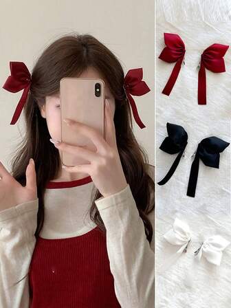 2个/4个3D蝴蝶结发夹，可爱刘海夹装饰发饰，新娘婚礼发夹，圣诞发夹爪夹发卡，蝴蝶结，优雅，冬季女装