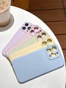Soild Color Silicone Lens Protection Phone Case Compatible With IPhone 17 Air 16 15 14 13 12 Pro Max 11 Candy Color Full Protective Cover - Bụi hồng - Xem 6