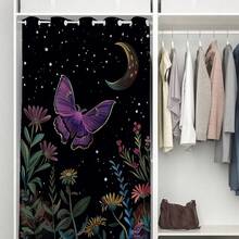 Local Warehouse, Curtains -Moth Butterfly Door Curtain For Doorway, Mushroom Moon Phase Boho Flowers Closet Door Cover Curtain For Bedroom Living Room Closet Door, 1 Panel 34" W X 80" L - 紫蛾_a47 - 查看 3