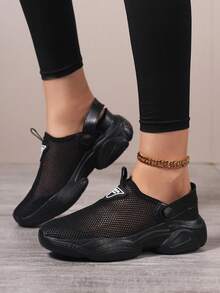 Women's Breathable Mesh Casual Sports Shoes, Fashionable Hollow-Out Design, Suitable For Indoor & Outdoor Use, Black Trekking Shoes - 2568 Black - View 2