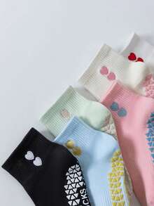 1/2/6 paires de chaussettes de yoga pour femmes avec broderie en forme de cœur, chaussettes adhérentes pour le pilates, chaussettes montantes pour fitness en salle, yoga et entraînements quotidiens - Multicolore - Voir 5
