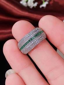 Gift Box Vintage Luxury Cubic Zirconia Ring, Emerald Green Noble Lady's Ring, Suitable For Women's Wedding, Engagement, Party, Banquet Wear And Holiday Gifts - Silver - View 7