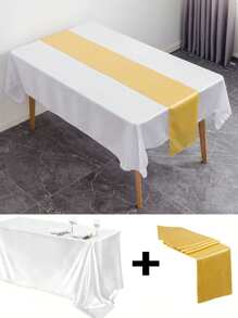 1 Set Rectangular Satin Tablecloth + 1 Set Table Runner, 57.08"X102.3", White/Black/Rose Gold, Satin Tablecloth/Chair Sash/Chair Back Decoration, Suitable For Home, Indoor, Outdoor, Picnic And Camping, Suitable For Decorating All Holidays And Formal Occasions, Applicable To Wedding/Hotel/Restaurant Party/Birthday Party/Easter/Wedding Season